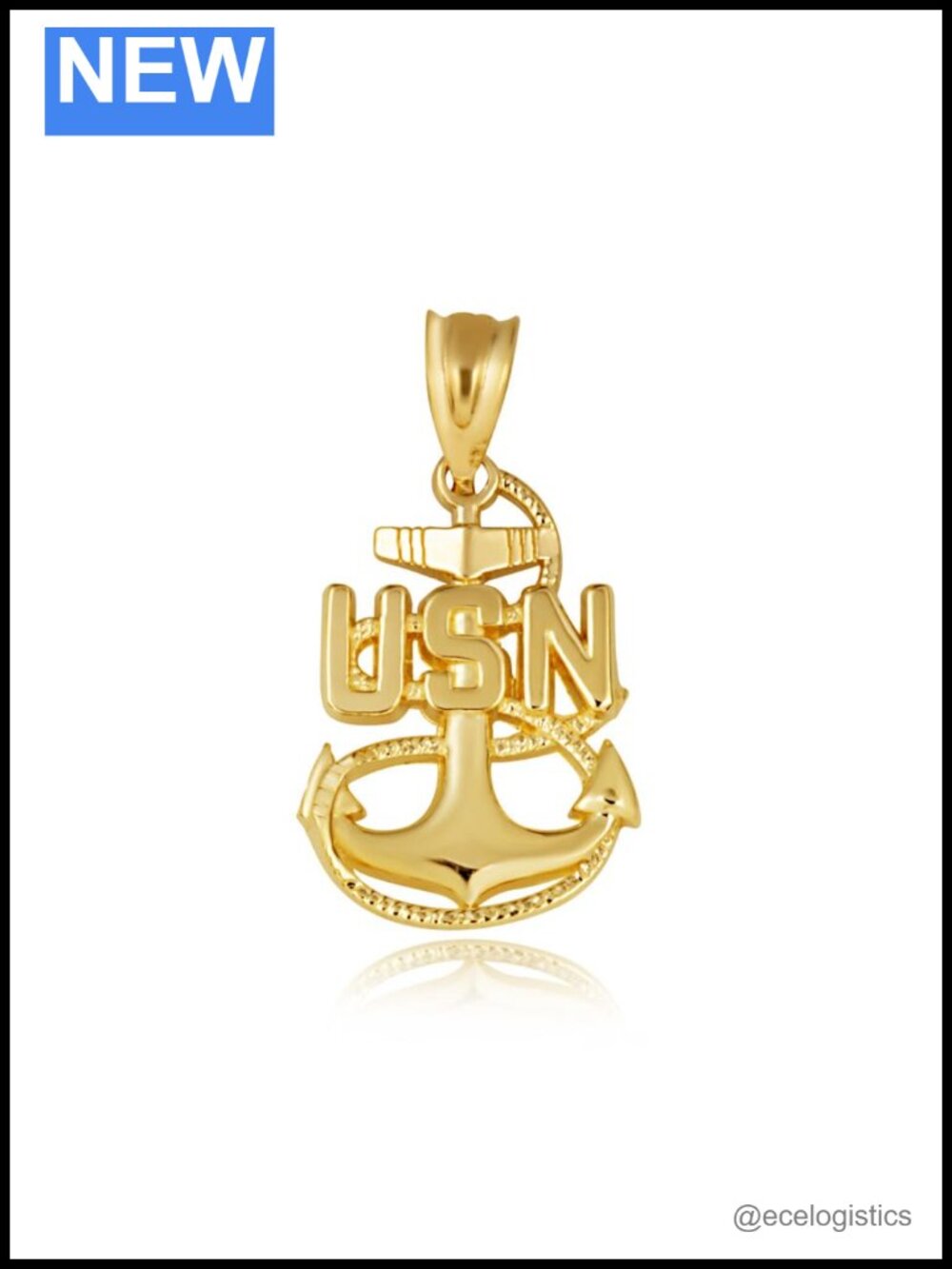 14Kt Gold Chief Petty Officer Anchor Emblem Pendant Necklace Fine Jewelry